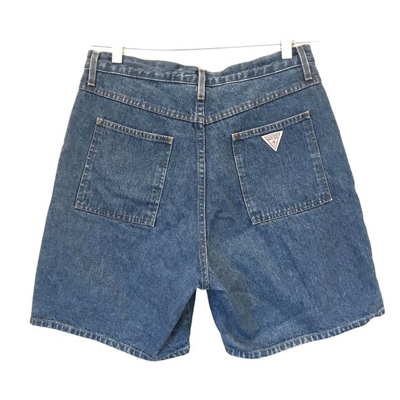 Vintage Guess High Waisted Bermuda Denim Shorts Tie Waist Button Fly Size 1 Y2K - Picture 4 of 6